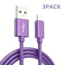 1~3件 USB Type-C 快充線，尼龍編織，3.3英尺/6.6英尺/10英尺長度，USB-A 轉 USB-C 充電線，相容於 Galaxy S25/24/S23/S22/S21 手機，相容於 16/16 Pro Max/15/15 Plus/15 Pro/15 Pro Max，手機配件/汽車配件，粉紅色，C-Type 快充線 - 彩色 - 查看 38