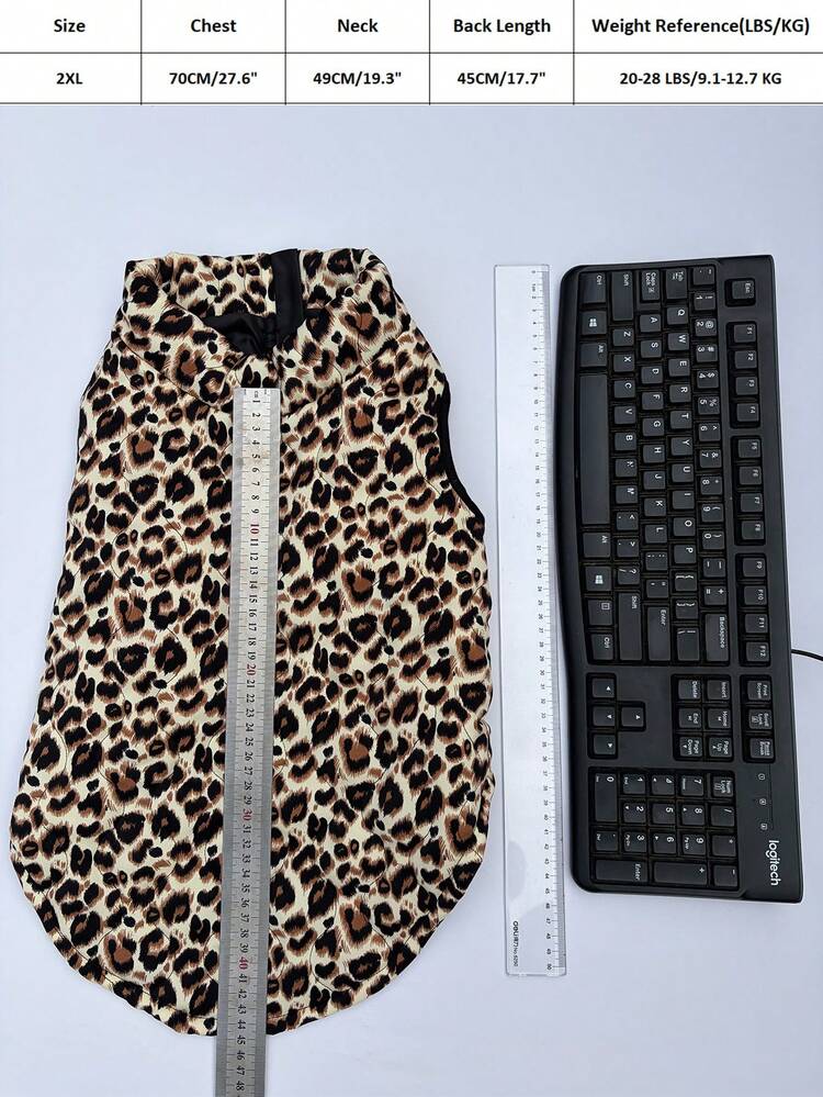 Abrigo/chaqueta acolchada con cremallera en el vientre para perros, de color albaricoque, con estampado de leopardo europeo y americano nuevo y de base acuosa - Albaricoque - Añade 21