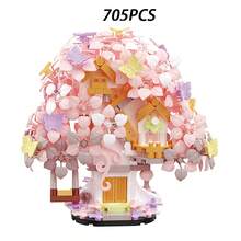 705片樱花树屋积木，多种颜色可选，手工DIY组装玩具，浪漫童话花屋，适合成人减压，桌面装饰，情人节和生日礼物 - 彩色 - 查看 15
