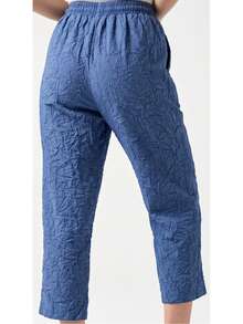 WOMEN CASUAL LOOSE FİT PANTS ELASTİC WAİST - Blue - View 3