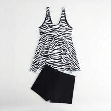 Sexy Bikini Conservative Swimsuit For Women, Zebra Print Drawstring Tank Top Two-Piece Swimsuit - Zebra Stripes - View 4
