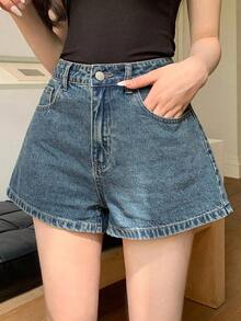 Shorts vaqueros casuales de verano tipo A-line para mujer, shorts vaqueros sexy y elegantes - Celeste - Ver 8