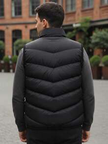 Men's Padded Puffer Vest, Zip Up Sleeveless Jacket, Lightweight Outdoor Layer, Autumn Winter Black Sports - Black - View 6
