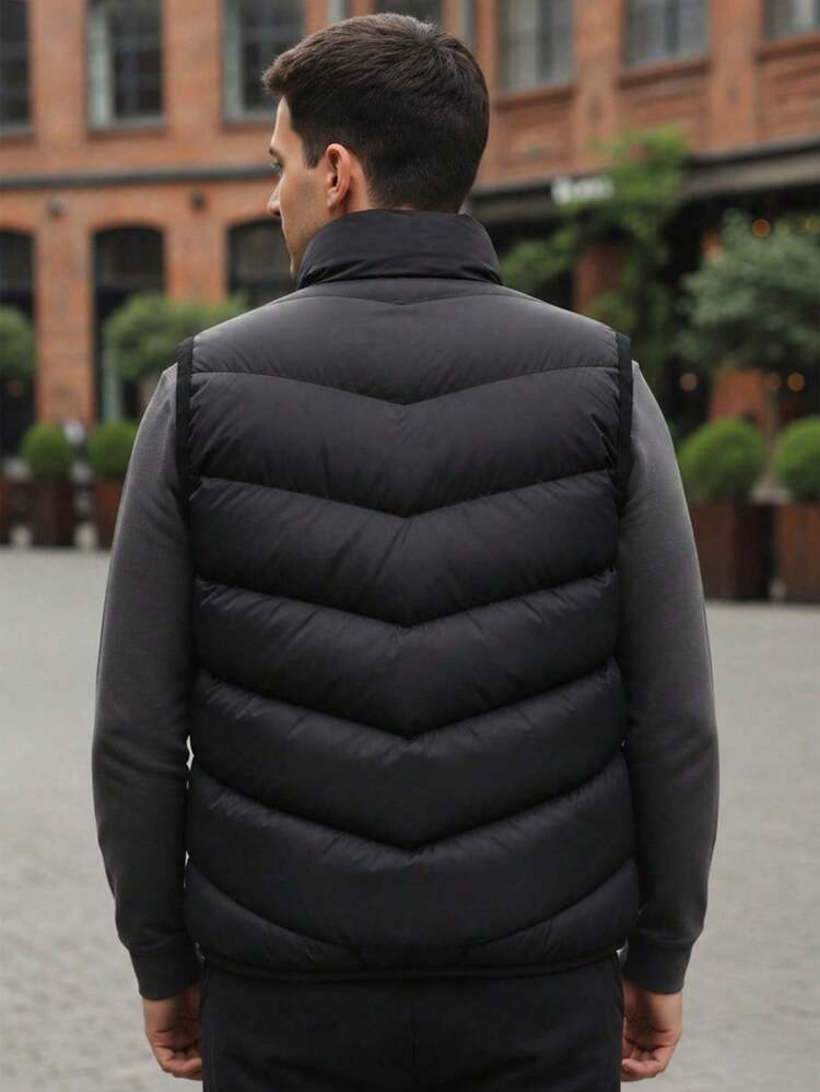 Gilet matelassé pour hommes, veste sans manches zippée, couche extérieure légère, sport noir automne hiver - Noir - Voir 6