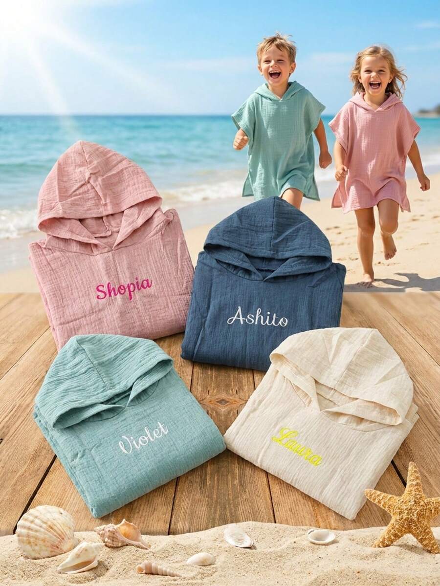 Poncho Berkerudung & Handuk Pantai Anak-Anak (2-4 Tahun) dengan Nama, Kain Lembut, Bernapas, dan Cepat Kering, Ringan untuk Berenang & Bepergian, Hadiah Ulang Tahun - MultiWarna - View 1
