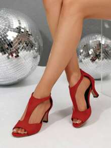 [2026 Hot Selling] Must-Have High Heels For Spring And Summer! Women's Solid Color T-Strap High-Heeled Sandals, Stylish Open-Toe Dress Shoes. ✅ Comfortable To Wear: Sturdy Heel Design, Non-Slip Sole. Suitable For Wedding Parties. ✅ Stylish Design. ✅ Available In 4 Classic Colors: Red / Pink / Black / Yellow, Easily Match Dresses And Jeans. - Phiên bản nâng cấp màu đỏ - Xem 4