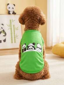 LUCKIE LABO 2pcs/Set Green Cute Panda & Bamboo Print Pet Vest, Physical Anti-Flea, Reduce Shedding, Insulation, Breathable For Small/Medium Dogs & Cats Indoor/Outdoor - Multicolor - View 6