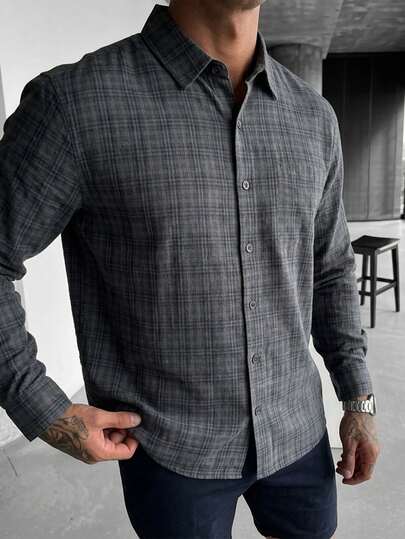 glestore Camisa de manga larga casual para hombre de FEIAO, con estética vintage y de dinero antiguo, de mezcla de algodón, con patrón de cuadros clásico. Cómoda, suave al tacto y con estilo para todas las estaciones. Perfecta para vacaciones y viajes, esta prenda de moda relajada es una pieza versátil que funciona igual de bien como capa exterior o debajo de otras prendas.