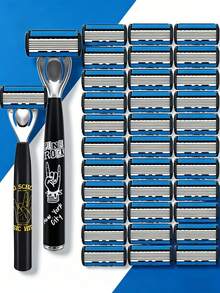 6-Layer Premium Men's Razor, Multi-Blade Replacement Cartridges, Non-Slip Ergonomic Handle, Durable Stainless Steel Blades, Smooth Shave, Close Shave, Non-Irritating, Precise Shaving, Essential Beard Trimmer, Convenient Cleaning - 2 Handles + 36 Blades - View 17