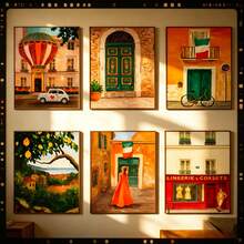 1/6pcs Italian Town Canvas Wall Art Posters, Room Home Decor Aesthetic Decorations, Optional Framed Wall Decor, Colorful European Street & Mediterranean Landscape Oil Painting Posters, Aesthetic Orange Green Gallery Wall Decor - Multicolor - View 10