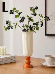 1pc Modern Minimalist Textured Vase, Creamy White Decorative Vase With Orange Base, Nordic Style Plastic Resin Vase Suitable For Living Room, Dining Table, Bedroom, Aesthetic Home Decor - Elegant Vase - View 3