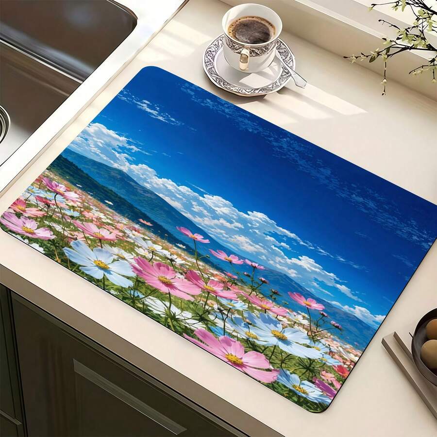 1pc Kitchen Counter Wildflower Pattern Absorbent Non-Slip Mat, Heat Resistant Pad For Coffee Bar Decor, Dining Table Decor, World Cup Party Home Decoration - Lounge Chair Island - View 1