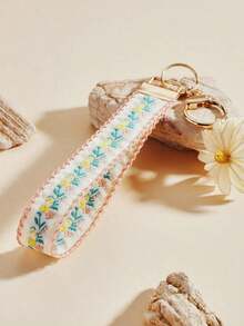 Sophisticated Light Luxury Zinc Alloy Double-Layer Ribbon Keychain Woven Strap Printed Webbing Keychain Women's Bag Charm Car Key Pendant Universal Fashion Keyring ICTN - 淺粉色 - 查看 11