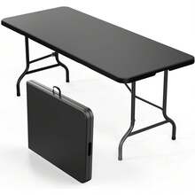 Folding Table 6ft, Portable Collapsible Plastic Black Long Tables For Party, Camping, Banquet, Craft, Dining, Wedding, Outdoor And Indoor Use - Black - View 1