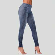 Leggings de Mujer sin Mezclilla, Cintura Alta, Levanta Glúteos, Pantalones de Yoga, Modernos, Sexys, Casuales, de Color Sólido, Alta Elasticidad, Suaves al Tacto - Azul - Ver 3