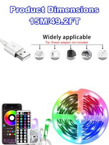 16ft - 100ft RGB LED Strip For Bedroom, With 44-Key Remote Control, Adjustable Color And Brightness, Very Easy Installation, LED Lighting For Rooms, Kitchens, Living Rooms, Atmospheric Decoration For Holidays And Parties, TV Backlighting - Nhiều màu - Xem 12