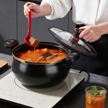 Senmeo 1Pc Large 8.45QT Non-Stick Stew Pot, Twist Lock Handle & Attached Soup Spoon, Fast Heating Cooking Pot, Compatible With Gas/Open Flame/Induction, Home/Hotel/Fast Food Shop, Mother's Day - View 5