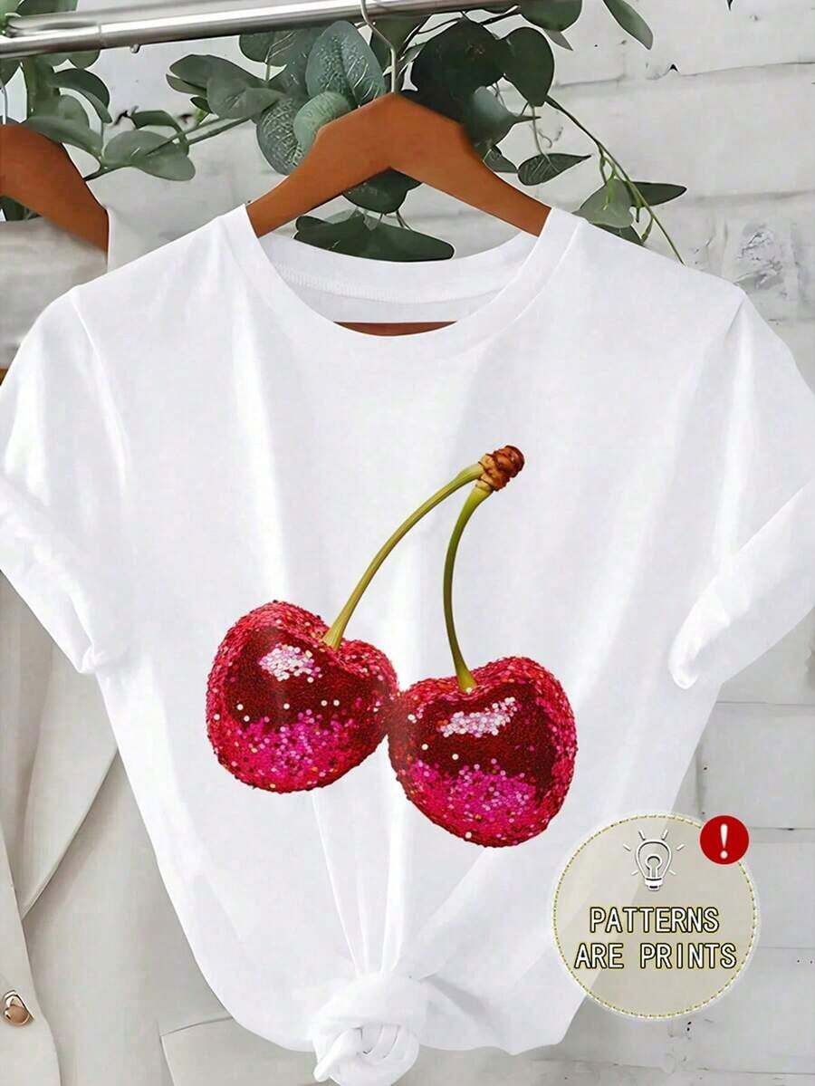 Camiseta de mujer de cuello redondo, holgada y de alta calidad, con estampados de letras, corazones de dibujos animados y diseños de animales pequeños en varios estilos, es adecuada para el uso diario casual y salidas a la playa. Es la elección perfecta para conjuntos de vacaciones en pareja. Hecha de 100% algodón puro, tela de 200 gramos de peso, de alta calidad, suave y cómoda, un imprescindible para el uso diario. - Blanco - Ver 1