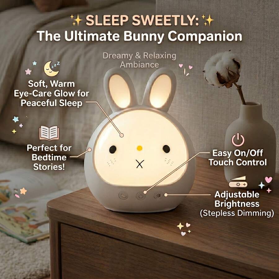 This Rechargeable Rabbit Night Light Combines Three Color-Changing Modes, Stepless Dimming Functionality, Both Button And Touch Controls, And An Ultra-Long-Lasting Battery. Its Adorable Rabbit Design Makes It An Ideal Desktop Lamp For The Bedroom. - Nhiều màu - Xem 1