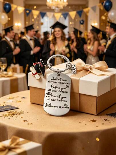 1pc Class Of 2026 Graduation Keychain, Inspirational Quote Engraved Stainless Steel Key Ring With Graduation Cap & Diploma Charm, Graduation Gift For Her Him, Commemorative Souvenir, Bag Car Pendant Accessory
