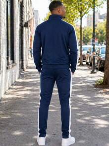 Homme Mens 2 Pc Light Weight Side Stripe Two Piece Co-Ord Track Jacket And Track Pant Set Ankle Zipper - 海軍白 - 查看 3