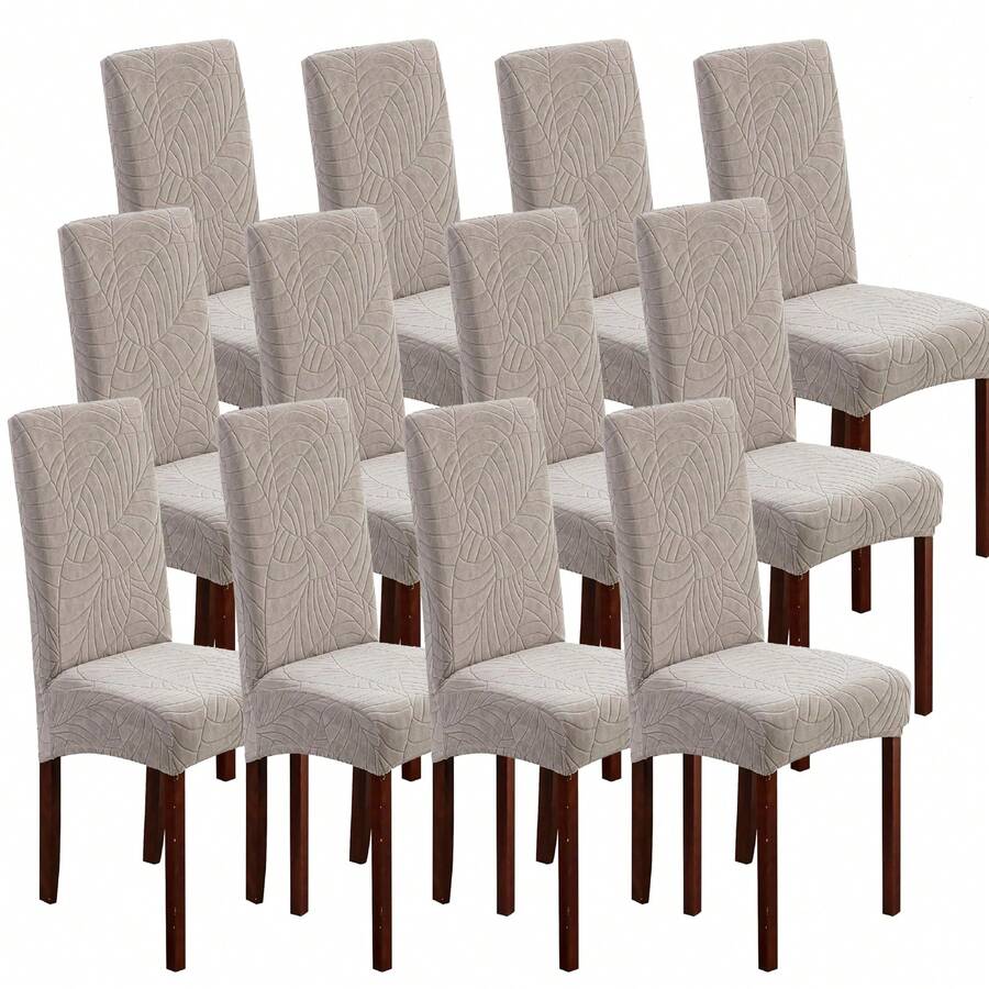 2/4/6/8/12 Set Of Waterproof Chair Covers For Dining Room Stretch Chair Covers Solid Color Chair Covers, Jacquard Leaves Dining Room Chair Covers Washable Chair Covers Protector For Restaurant (Light Grey/Dark Grey/Blue/Beige/Taupe) - Light Grey - 查看 1