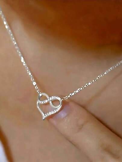 1 chiếc dây chuyền mặt hình trái tim đính đá Cubic Zirconia sang trọng, phù hợp cho nữ, thích hợp làm quà tặng đám cưới, lễ đính hôn, kỷ niệm, dự tiệc hoặc quà tặng ngày Valentine.