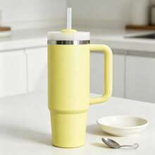 40oz Pastel Yellow Stainless Steel Tumbler With Handle & Straw Lid - 黃色 - 查看 2