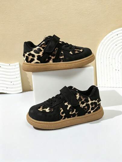 Zapatillas deportivas casuales con estampado de leopardo para niños, zapatos deportivos duraderos y antideslizantes para niños mayores