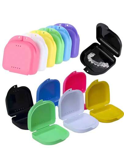 1pc Portable Denture & Retainer Storage Case With Ventilation Holes & Secure Lid - Daily Use & Travel Friendly, Multi-Color Options (Pink, Blue, Green, Yellow, White, Black), Compact Design, Small Capacity, Portable & Durable, Tight Closure, Suitable For Patients