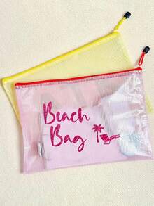 Wasserdichte PVC bunte Buchstaben-Muster A4-Größe transparente Kosmetiktasche mit Nylon-Reißverschluss Mesh-Kosmetiktasche und Aufbewahrungstasche, tragbare transparente Organizer-Tasche, Kulturbeutel für Schwimmen, Tauchen und Sommerurlaub, leicht, geeignet für junge Männer und Frauen, Strandtaschen-Accessoire, Reise-Essential, Urlaubs-Essential, Kreuzfahrt-Essential - Verschiedenfarbig - Übersicht 5