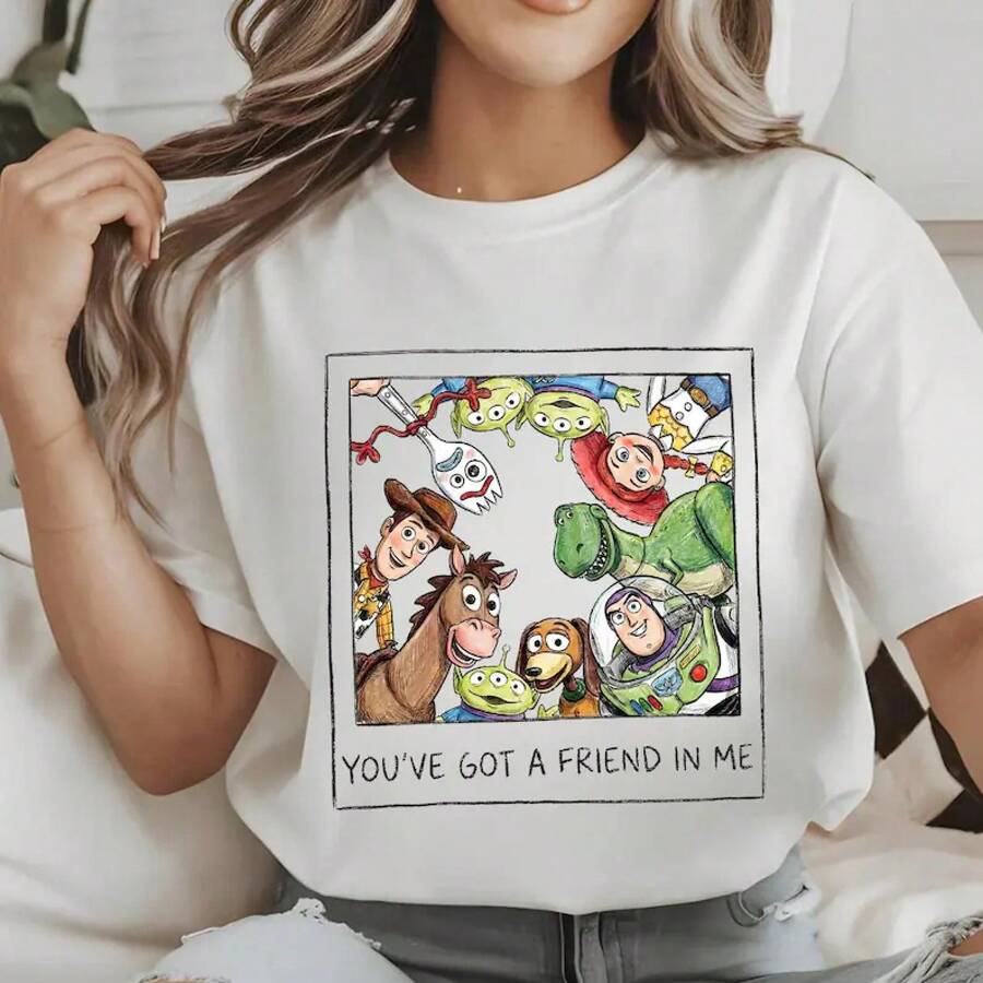 Oversize T-Shirt Disney Retro Coquette Toy Story PNG Youve Got A Friend In Me 100% Cotton For Women, Suitable For Daily Outings Summer Casual Wear - 白色 - 查看 1