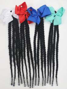 2pcs/Set Kids Braided Hair Clips With Colorful Bows And Transparent Beads Decoration, Suitable For Children - Black - View 8