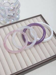 4pcs Retro Resin Multi-Color Acrylic Bangle Bracelets, Fashionable & Versatile Daily Wear For Women - Purple - View 4