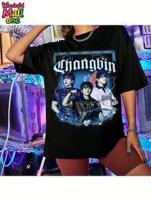 Changbin SKZ Stray RO-STAR Album T-shirt - K-Pop K-Drama-produkter med RO-STAR-tryck, kortärmad, rundhalsad vardagstopp, jul- och nyårspresent till fans. Mjukt tyg, färgstark design, lämplig för fester och vardagsbruk, söt estetik, ventilerande bomull, perfekt för semester och fritid, utmärkt för fester och familjesemester. - Svart - Visa 7
