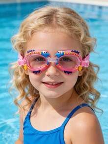 Pink Cartoon Fish Design Kids Swimming Goggles, Suitable For Boys And Girls, Waterproof Anti-Fog High Definition Crab-Shaped Swimming Goggles - Multicolor - View 15