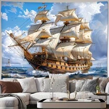 1pc Exquisite Pirate Ship Tapestry Sample - Colorful Polyester Decorative Item, Suitable For Living Room, Bedroom And Office Use - Maritime Themed Home And Party Decor, Comes With Free Installation Kit - 20 - View 3