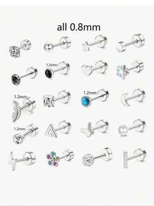20pcs Stainless Steel Stud Earrings Set For Women Star Moon Flower Heart Leaf Opal 16G Or 20G Cartilage Earrings Hypoallergenic Flatback Earrings Piercing Jewelry Valentines - Ear Stud - View 3