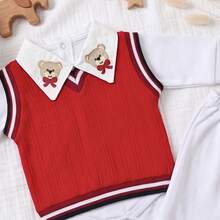 Pagan Baby Embroidered Collar Sweater Set, Sweater + Bodysuit + Pants, Size RN - 紅色 - 查看 2