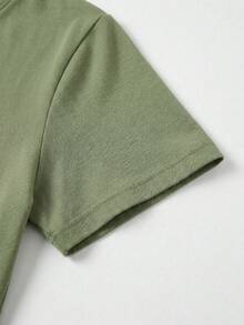 Women's Solid Green Short Sleeve T-Shirt - Y2K Fashion Casual Sports Basic Top Summer - Green - View 5