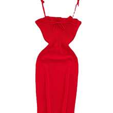 2024 Vestido acanalado con cordones Vestido elegante liso ajustado con volantes Ropa de mujer Mini vestido corto ajustado - Rojo - Ver 6