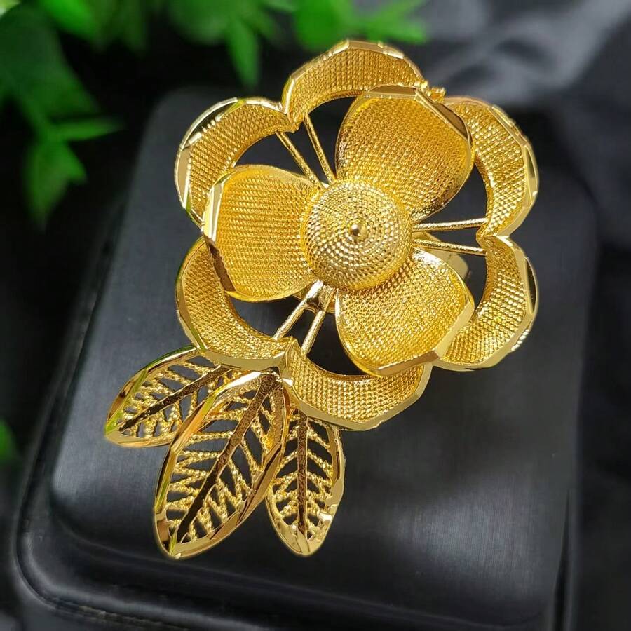 1枚时尚女士铜镀金花朵戒指，中东迪拜风情，欧美风情，沙特阿拉伯风情，非洲新娘礼服配饰，母亲节，情人节，约会之夜，节日礼物，珠宝 - 金黃色 - 查看 1