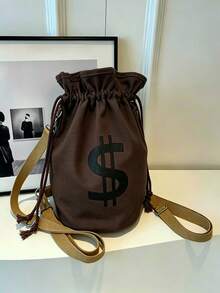1 Piece Drawstring Waistband Printed Men's Small Crossbody Bag, Stylish Casual Canvas Tote, Simple And Versatile Bucket Bag, Suitable For Daily Outings, Work, Shopping, Outdoor Travel, And Multi-Scenario Use. - A - View 14