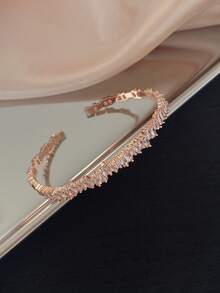 rakol Cubic Zirconia Decor Cuff Bangle For Women For Party Banquet Wedding - Rose Gold - View 5