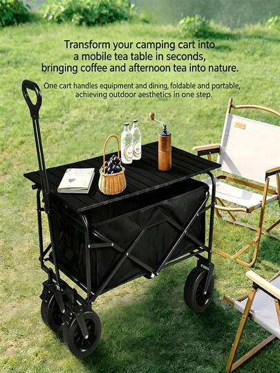 Heavy Duty Folding Wagon, 350 Lbs Capacity, Portable Outdoor Trolley With All-Terrain Wheels, Side Pockets, And Large Storage - Ideal For Camping, Gardening, Sports, And Shopping, Outdoor Carts & Picnic