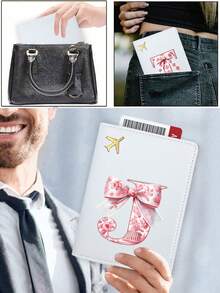 Pink Bow A-Z Letter Print Passport Cover, Cute PU Leather Travel Passport Holder, Multifunctional Travel Organizer, Travel Essential, Back To School Gift For Men & Women, ID/Bank Card/PU Wallet, Mother's Day/Girlfriend/Friend/Nurse's Day Gift - Multicolor - View 6