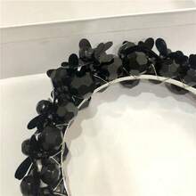 女士黑色水晶花朵串珠发箍，哥特式优雅发箍，正式新娘/派对发饰，适合晚宴、舞会、万圣节、节日、生日等场合 - 彩色 - 查看 3