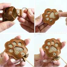 Dog Fur Storage Keychain,Cat Paw Shaped Leather Keychain For Collecting Cat And Dog Hair,Pet Memorial Gifts For Bag Purse Paw Charm Key Holder - Brown - View 1