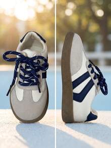 1 Par Novo Retrô Bicolor Sapatos de Estudante Feminino 2026, Sola de Borracha, Cabedal em Couro PU, Design de Bico Redondo e Salto Baixo. Estilo Clássico Escolar. Sapatos Casuais Versáteis para Crianças, Adequados para Uniforme Escolar/Passeios Elegantes. - Azul - Visão 4