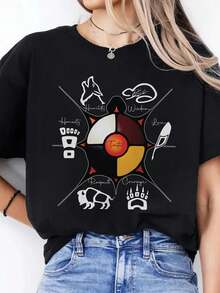 Fitted Black Crew Neck T-ShirtIndigenous First Nations Unisex Graphic T-Shirt, Indigenous Women Tee, Social Justice Shirt, Native Owned-Women's Minimalist Basic New Arrival - 黑色 - 查看 1